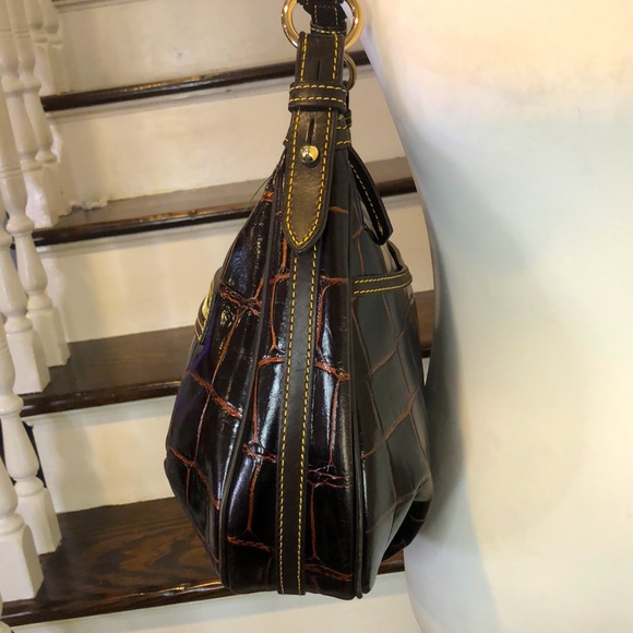 Vintage DOONEY BOURKE Brown Croc Leather Brown Top Handle Oversized Shoulder Bag - Picture 15 of 17